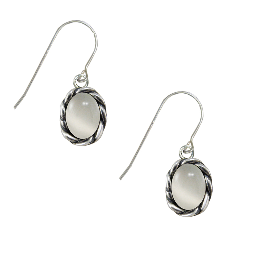 Sterling Silver Little White Moonstone Gemstone Drop Dangle Earrings